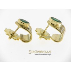 Orecchini oro giallo 18kt con smeraldi brasiliani e diamanti taglio a brillante ct 0,20 colore H purezza IF, grammi 9,60